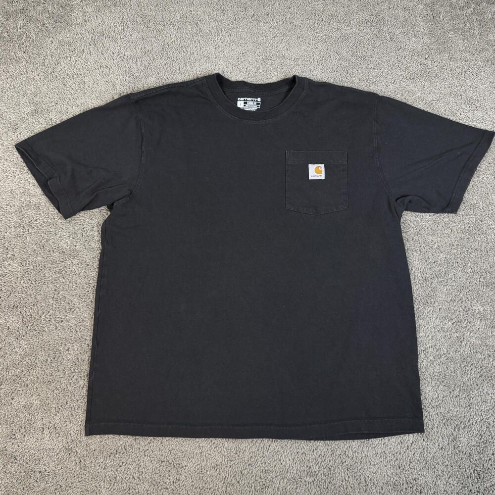 Carhartt Shirt Mens L Black Pocket Logo Loose Fit Cotton Crew Neck Short Sleeve